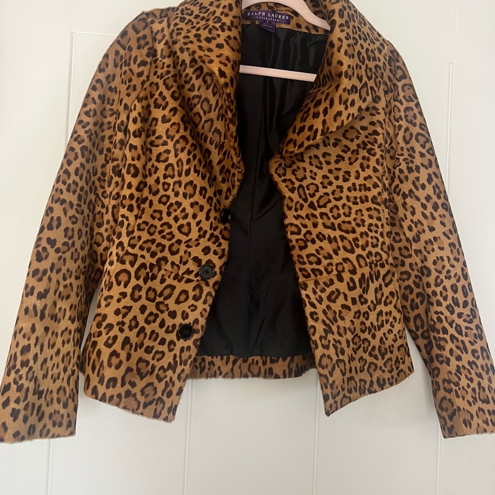 Ralph Lauren Purple Label Leopard-Print Blazer in Tan and Black - Picture 4 of 5